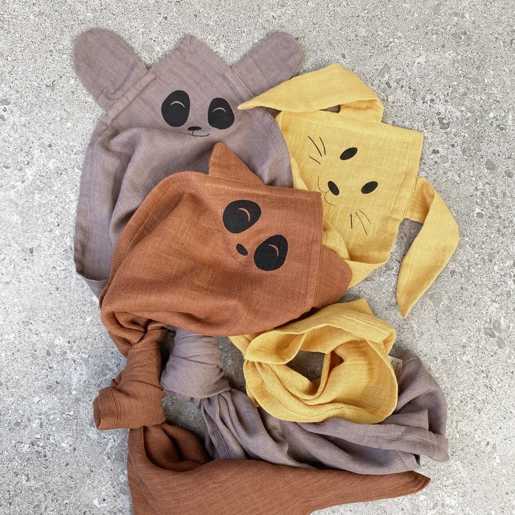Knuffeldoekje konijn 2-pack goudgeel 70x70 cm