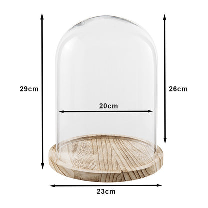 Stolp glas met houten voet 23x29 cm