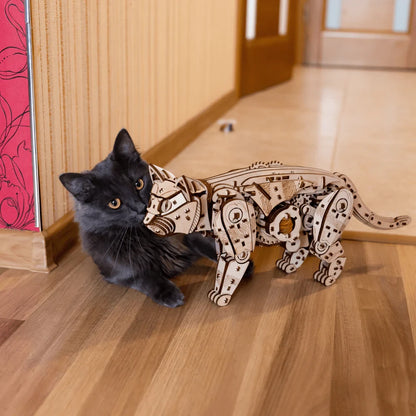 Eco Wood Art 3D Houten Puzzel Mechanische Wilde Kat
