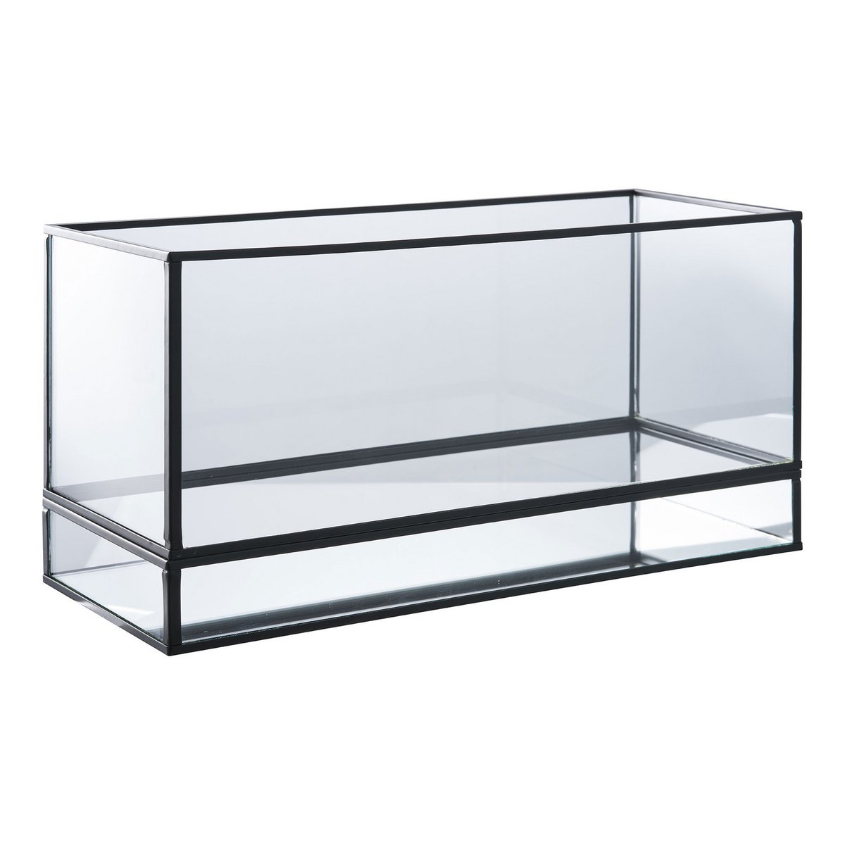Kaarsenhouder 30x12x15 cm zwart glas metaal