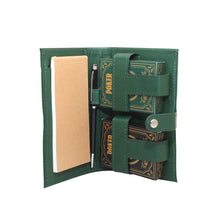 2 poker games with pen and sheets in a leather green carpin faux
