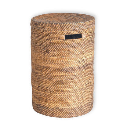 Grote Wasmand Met Deksel Geweven Ronde Bruine Boho Mand