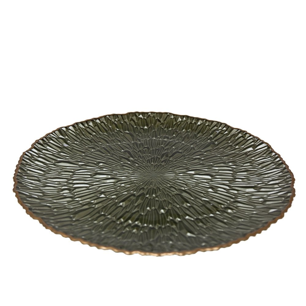 Green service plate with 33 cm gilt rim