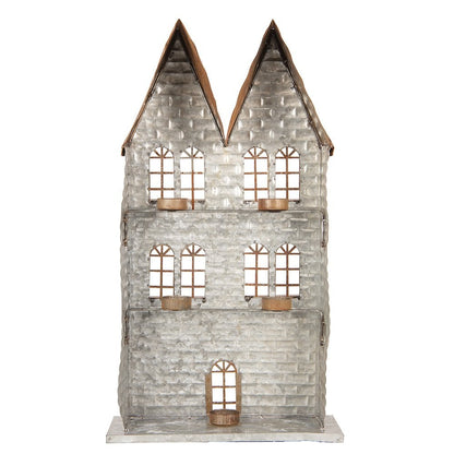 Waxinelichthouder huis 30x13x54 cm grijs metaal