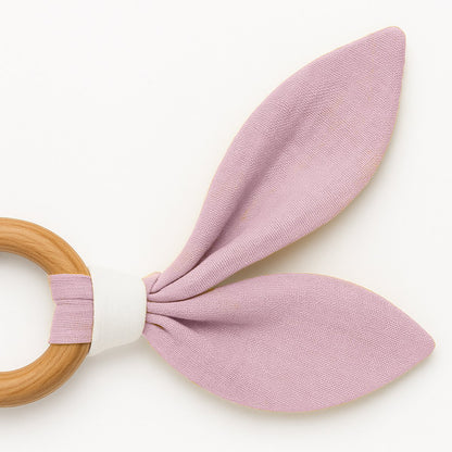 Bijtring biologisch katoen hout roze 47 mm