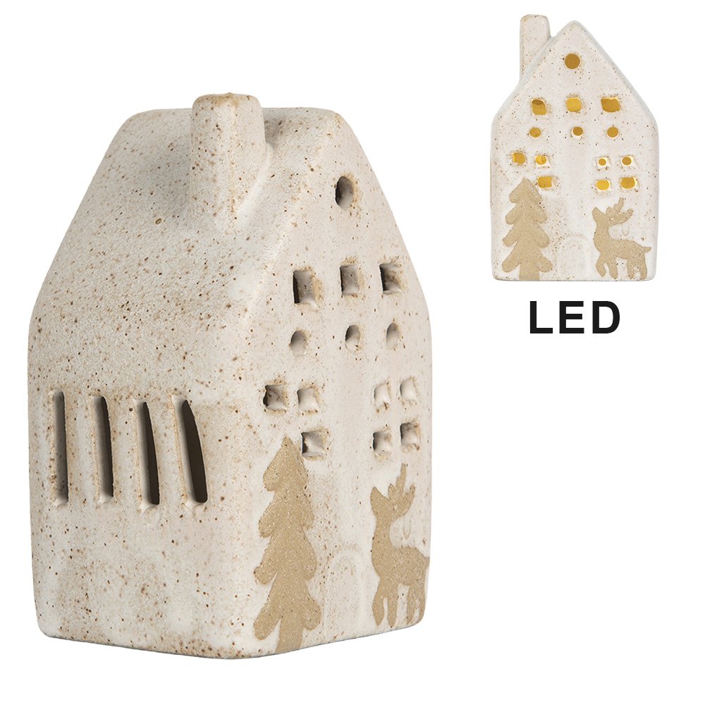 Decoration House with LED 6x5x10 cm Beige Ceramic