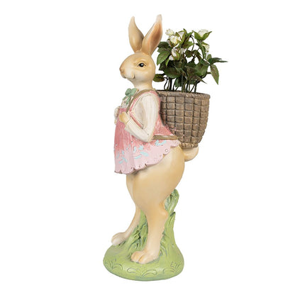 Paasdecoratie konijn 31 cm bruin roze polyresin