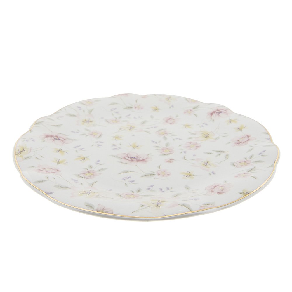 Dinner plate Ø 26 cm White Pink Porcelain Flowers
