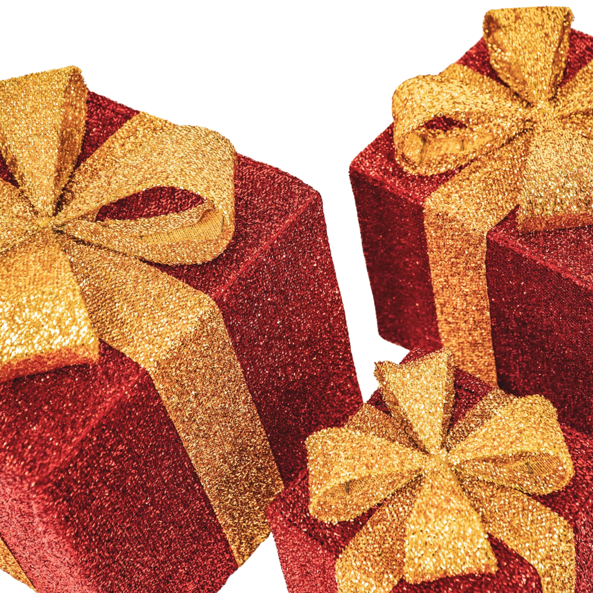 Kerst LED cadeauset 3 stuks rood goud 15/20/25 cm