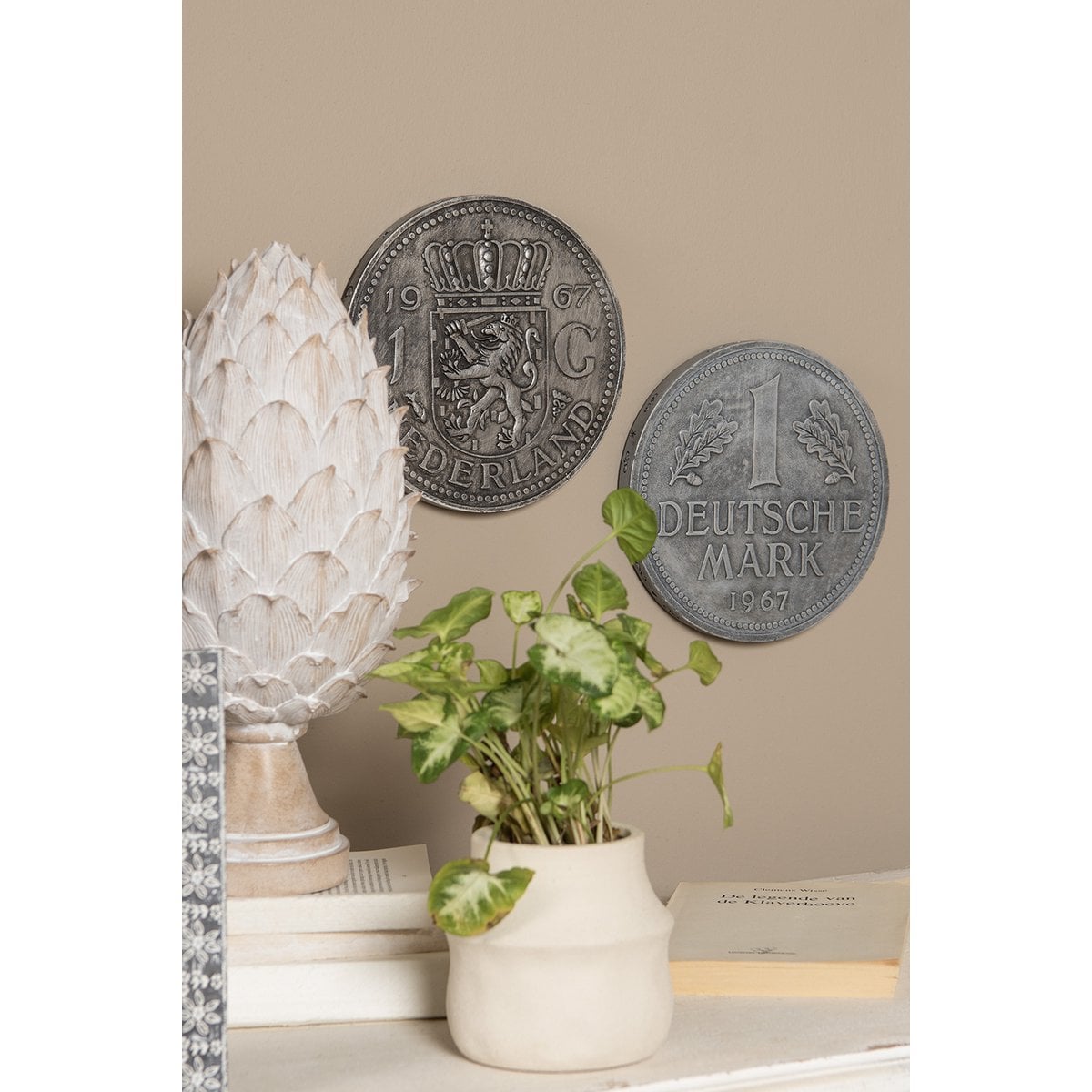 Wanddecoratie Ø 20 cm zilver polyresin