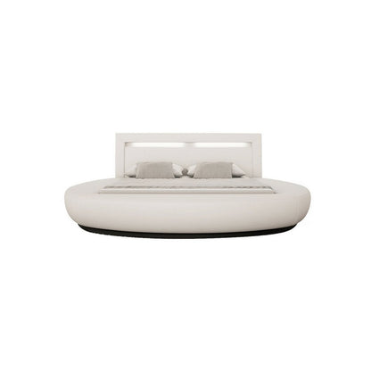 Rond bed 140x200 cm LED wit kunstleer