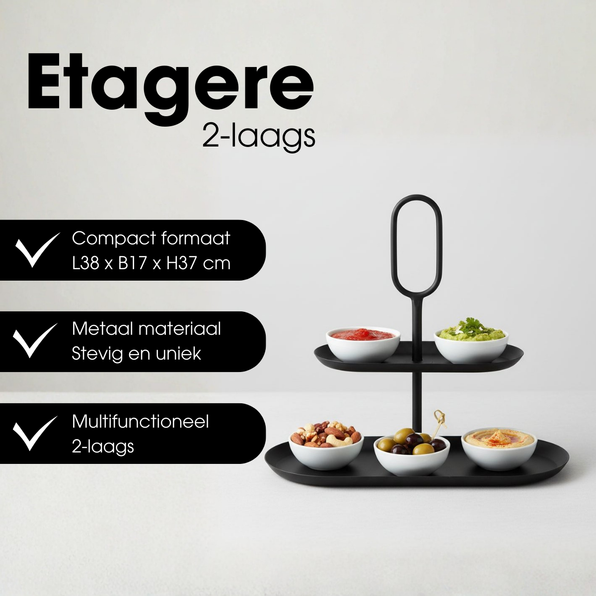 Etagère 2 lagen metaal zwart 38x17x41.5 cm