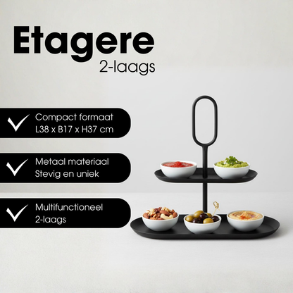 Etagère 2 lagen metaal zwart 38x17x41.5 cm