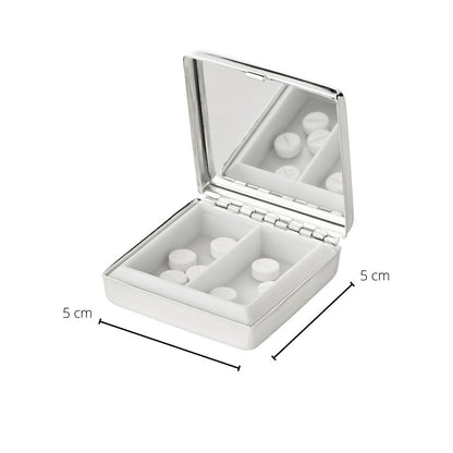 Pillendoosje Lydia 5x5 cm verzilverd met spiegel
