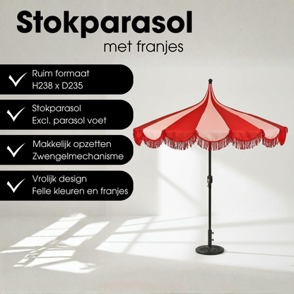 Parasol 235 cm rood met franjes