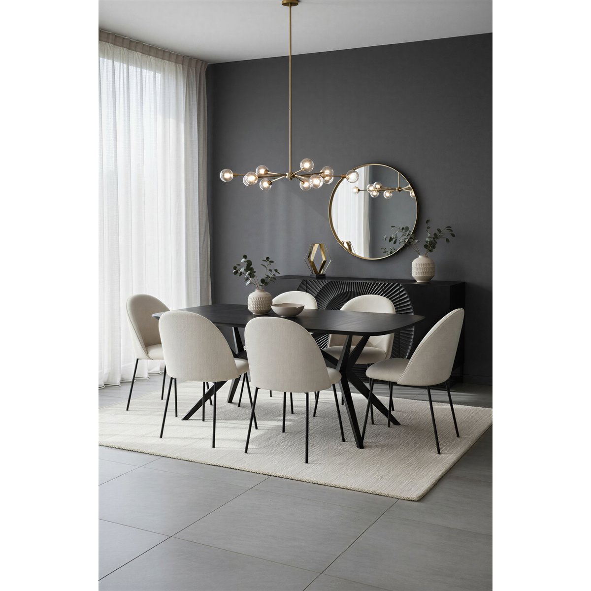 Eettafel 180x90 cm massief mangohout zwart stalen frame