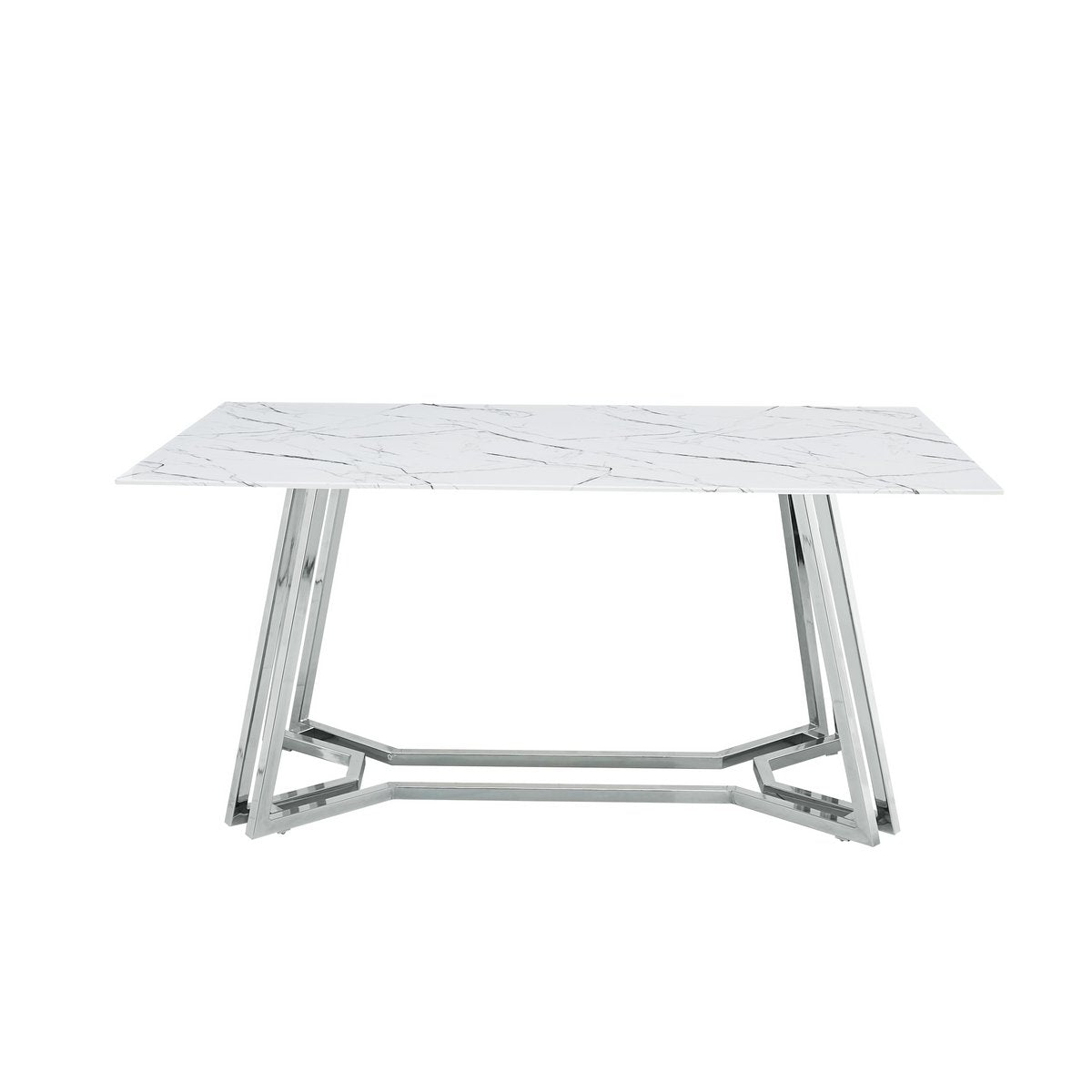 Eettafel 160x90x76 cm glas marmerlook chroom