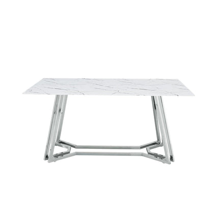 Eettafel 160x90x76 cm glas marmerlook chroom