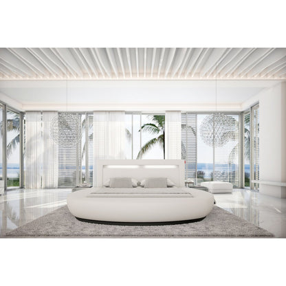 Rond bed 140x200 cm LED wit kunstleer