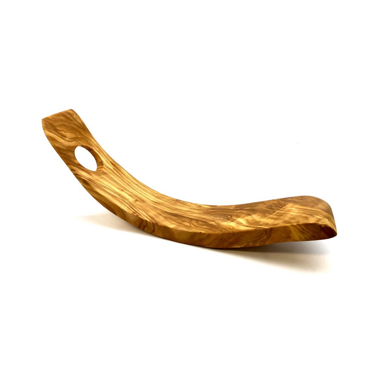 Wijnfleshouder olijfhout maan 30 cm