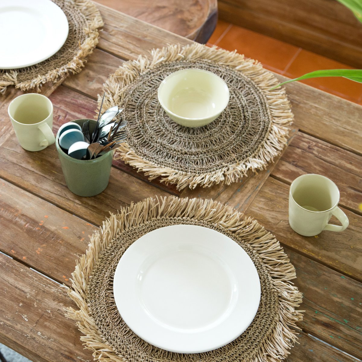 Placemat raffia rond 35 cm set van 2 4 of 6