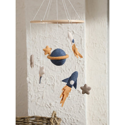 Babymobiel ruimtevaart 21,5 cm beige blauw camel taupe