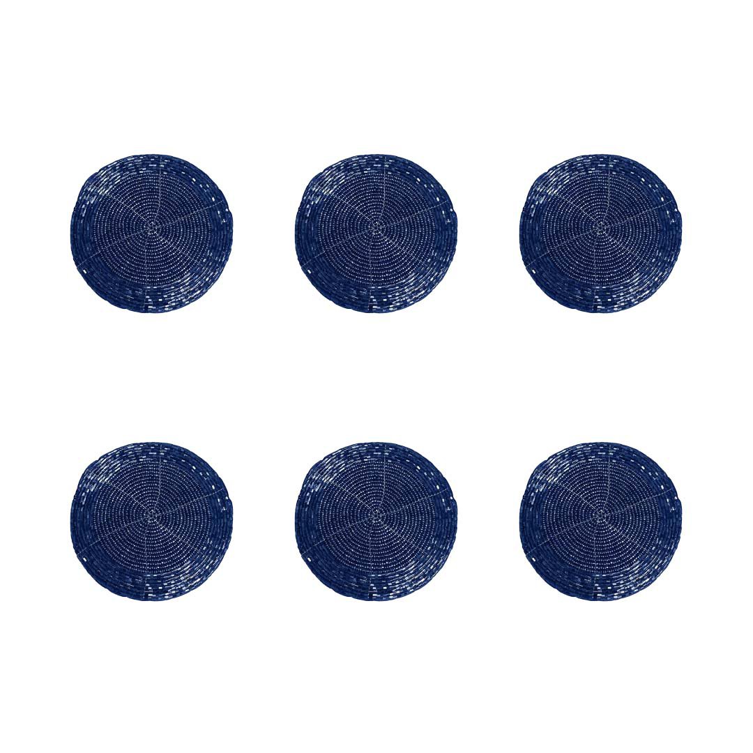 Onderzetters set van 6 blauw plastic 10x10x1 cm