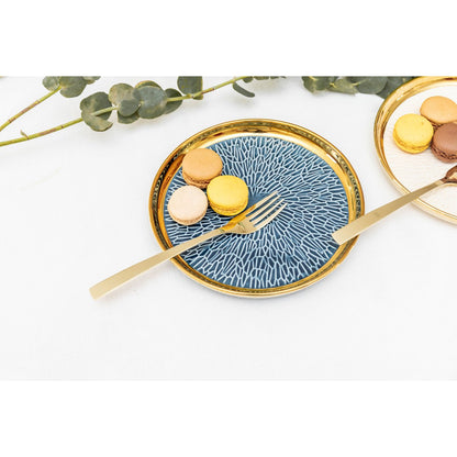 Dessertborden 4 stuks 2 blauw 2 crème met gouden rand 20 cm