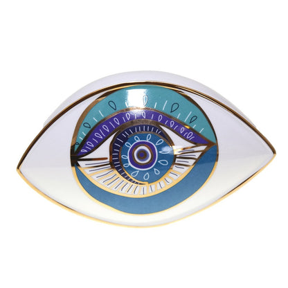 Decoratief oog 20x12x13.5 cm turquoise keramiek