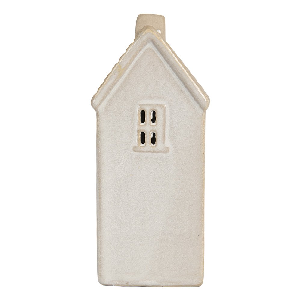 Decoratiehuisje LED 6x5x11 cm beige keramiek