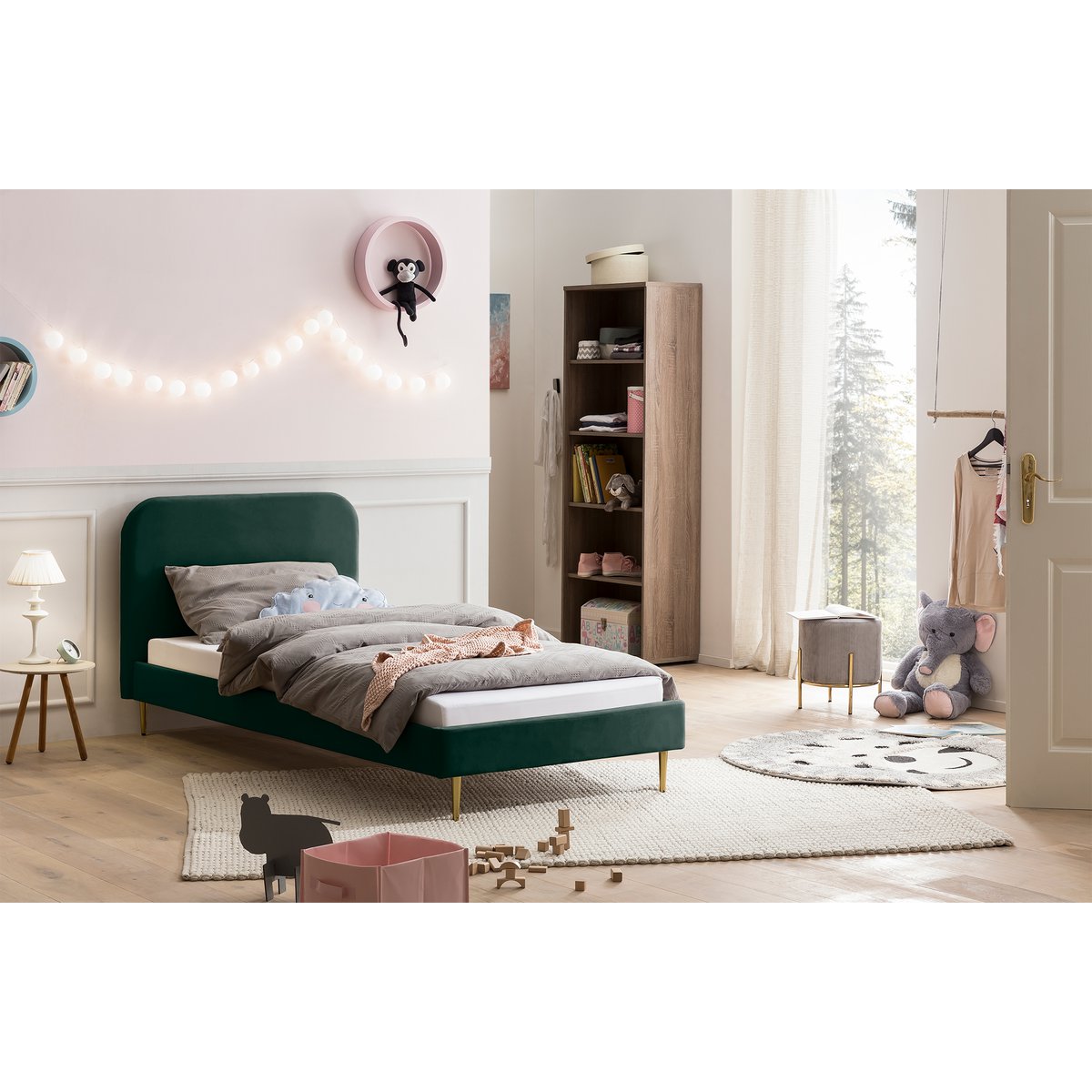 Gestoffeerd bed groen 90x200 cm