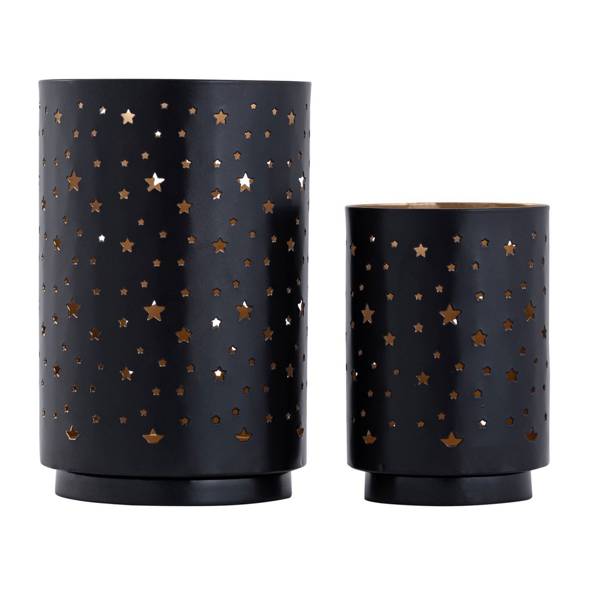 Kandelaars set 2 stuks Ø8x12cm en Ø11x16cm zwart goud