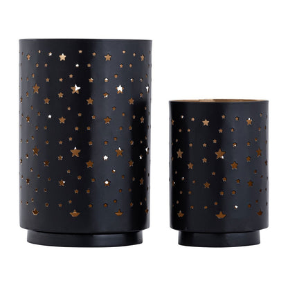 Kandelaars set 2 stuks Ø8x12cm en Ø11x16cm zwart goud
