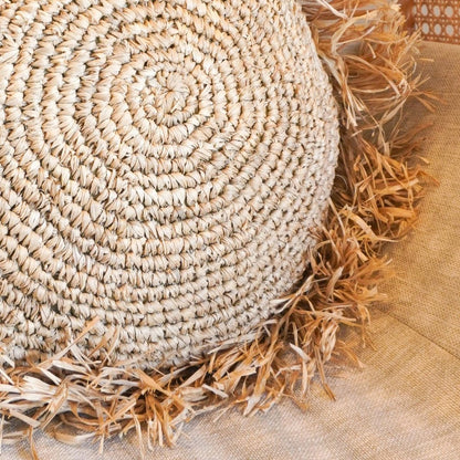 Rond Boho Kussen Met Franjes Doorsnede 40/50cm Raffia Beige