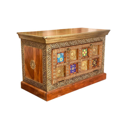Schoenenkast 83x53x40 cm acacia metaal kleurrijk