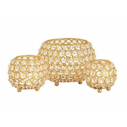 Tealight houder set 3 delig kristal goud zilver