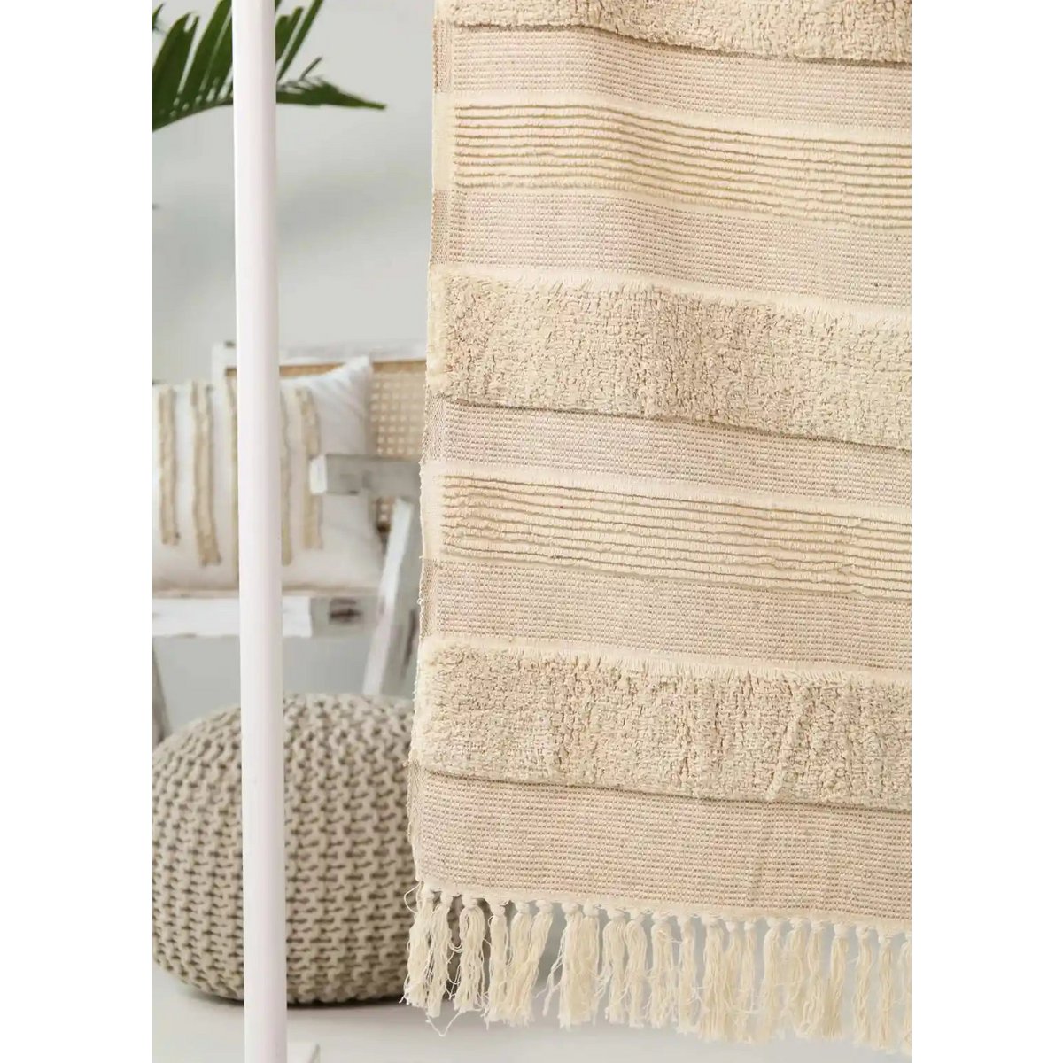 Plaid 130x165 cm katoen beige gestreept