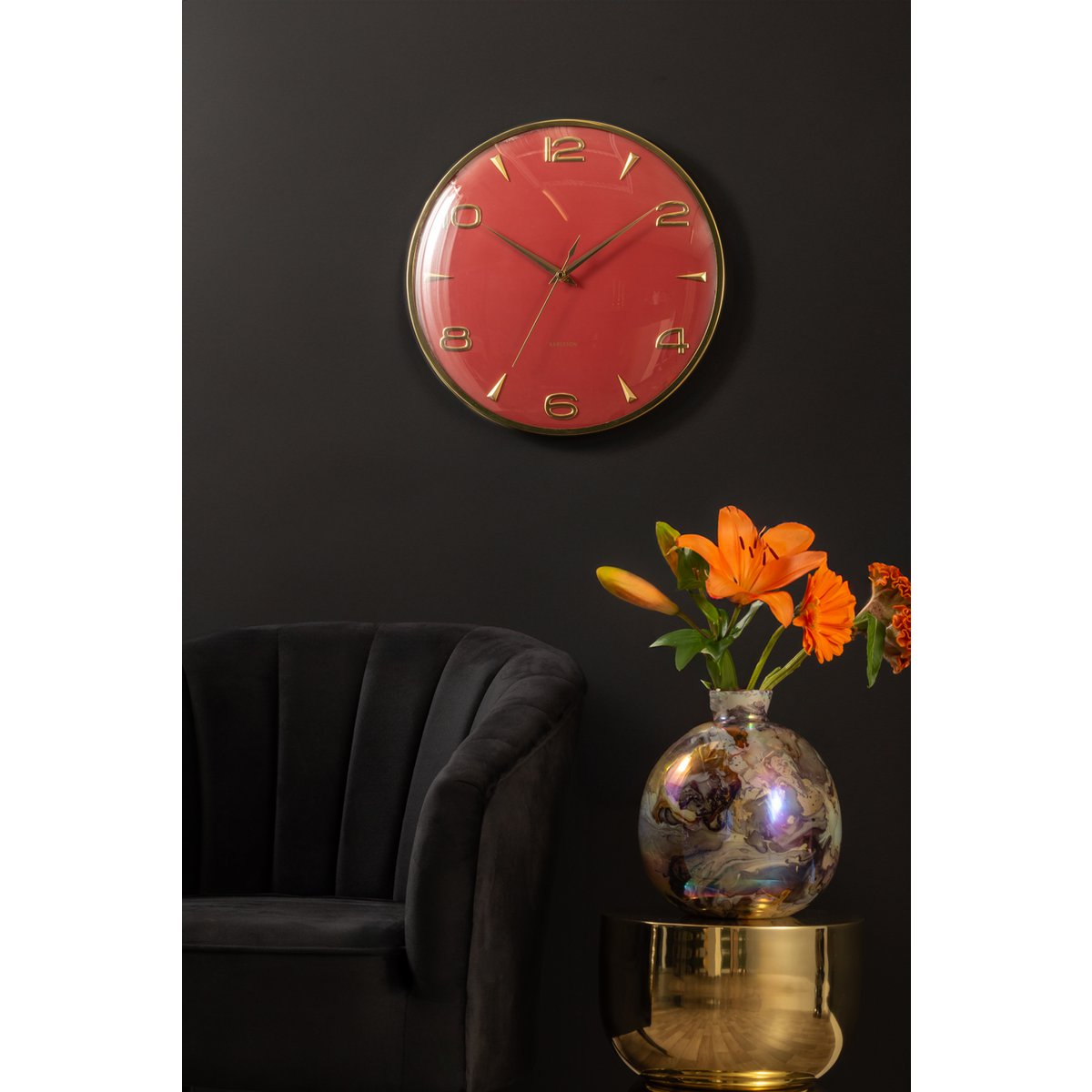 Wandklok 41 cm rood goud