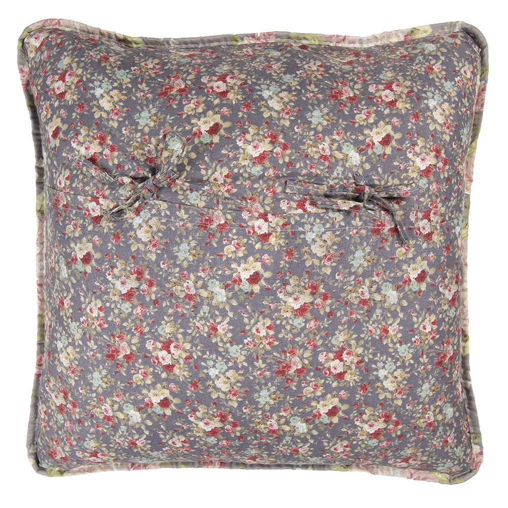 Kussenhoes 50x50 cm grijs groen polyester bloemen