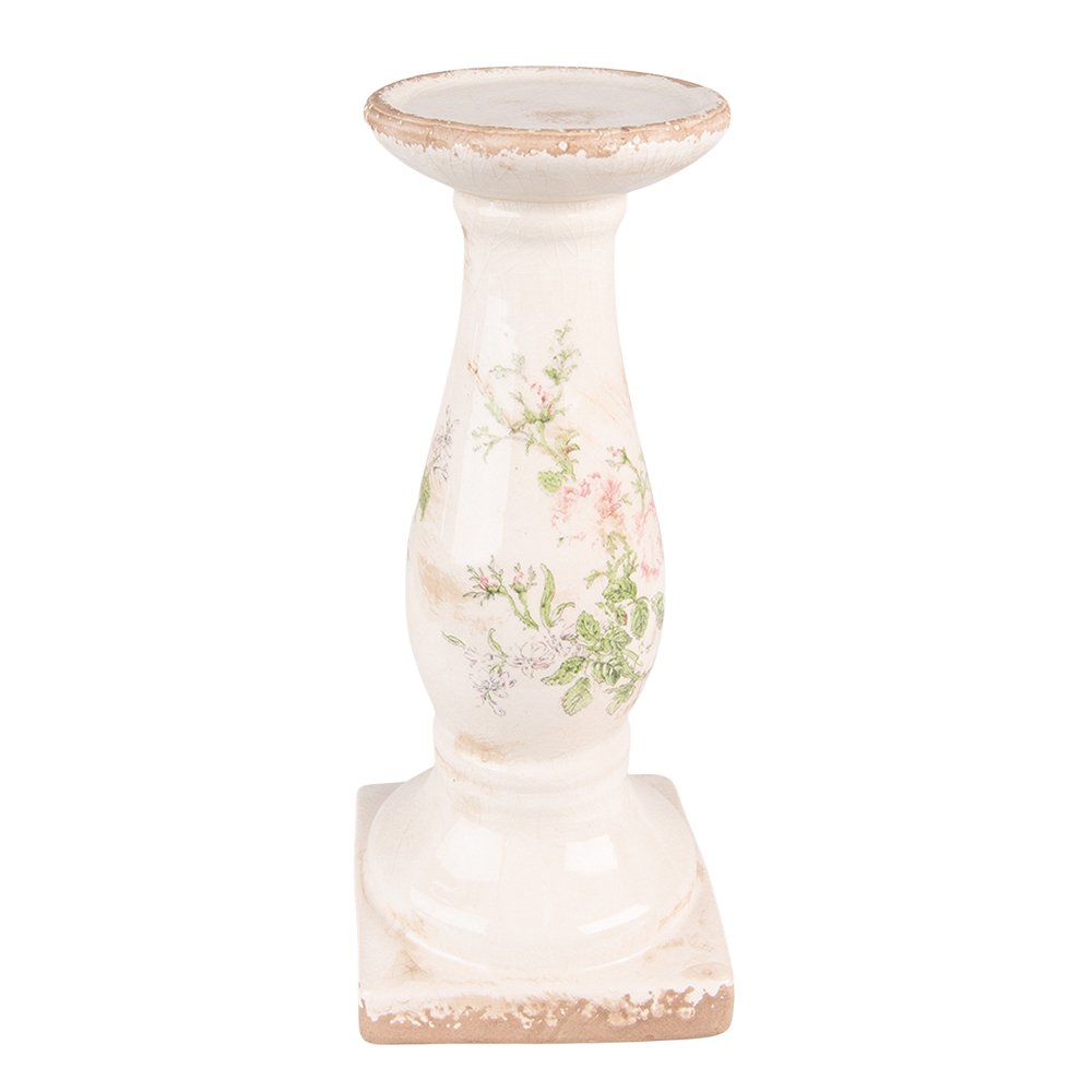 Kandelaar 30 cm keramiek roze bloemen