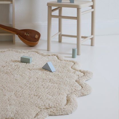 Vloerkleed kinderkamer rond 110 cm katoen ecru wasbaar