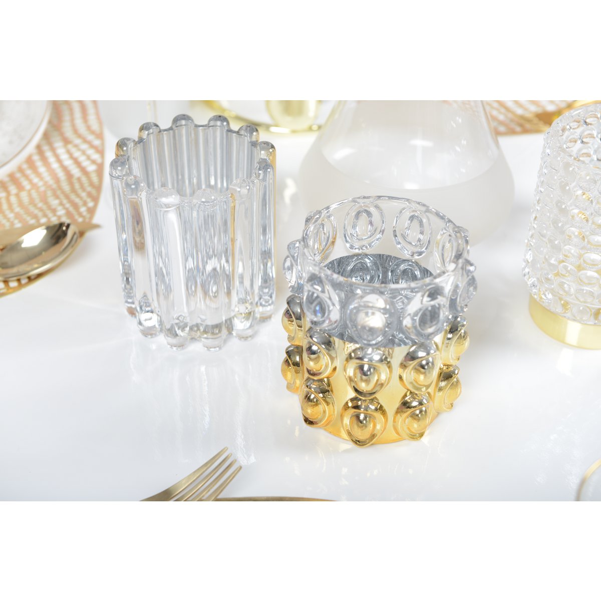 Kandelaar glas goud 9,5x9,5x10 cm