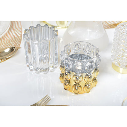 Kandelaar glas goud 9,5x9,5x10 cm