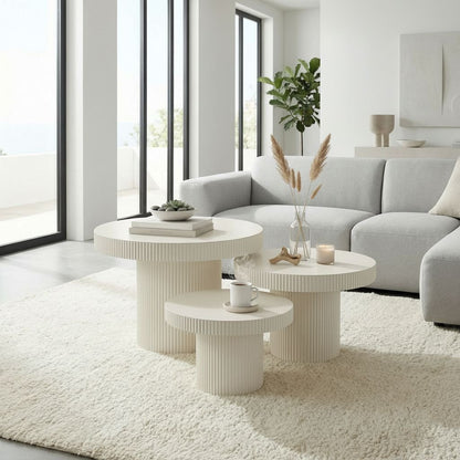 Bijzettafel set ijzer off-white rond