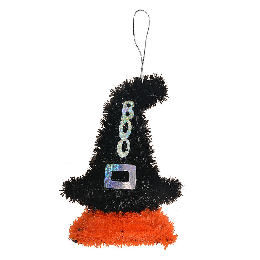 Decoratie hanger heksenhoed 12x3x15 cm zwart oranje