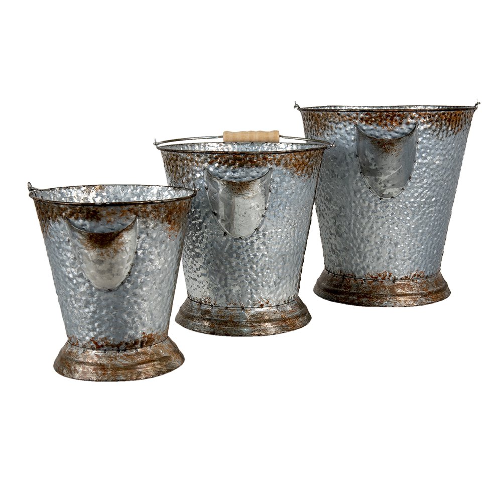 Decorative Bucket Set of 3 Ø 26x28 cm Grey Brown Iron Buckets