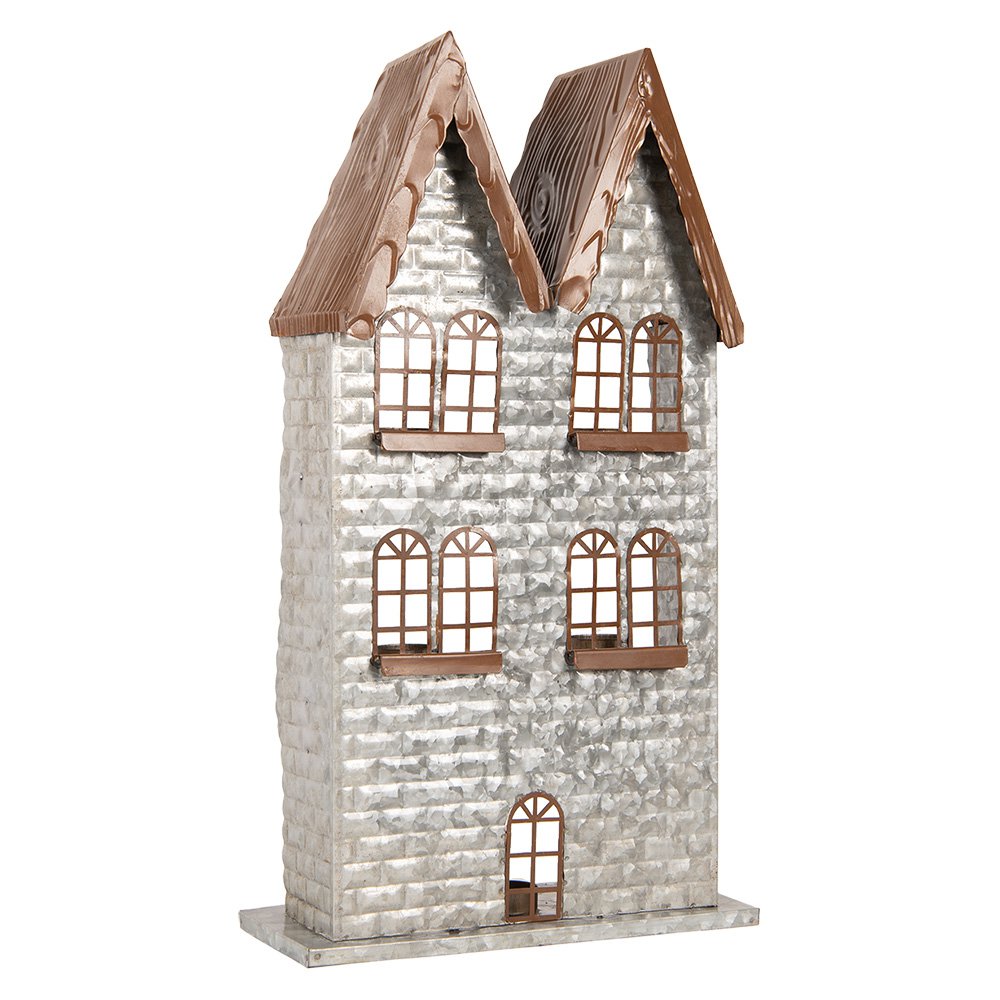 Waxinelichthouder huis 30x13x54 cm grijs metaal