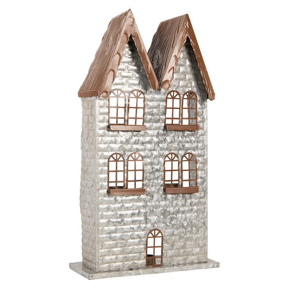 Waxinelichthouder huis 30x13x54 cm grijs metaal