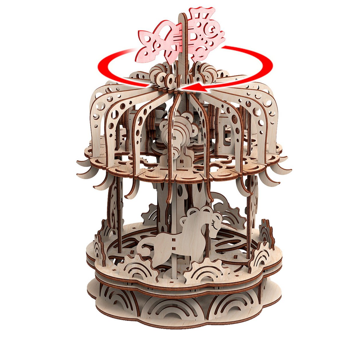 Houten 3D puzzel carrousel 25x25x32 cm