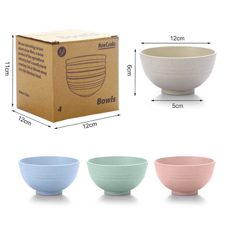 Kommen set van 4 bio-based tarwegras 12x6x5 cm